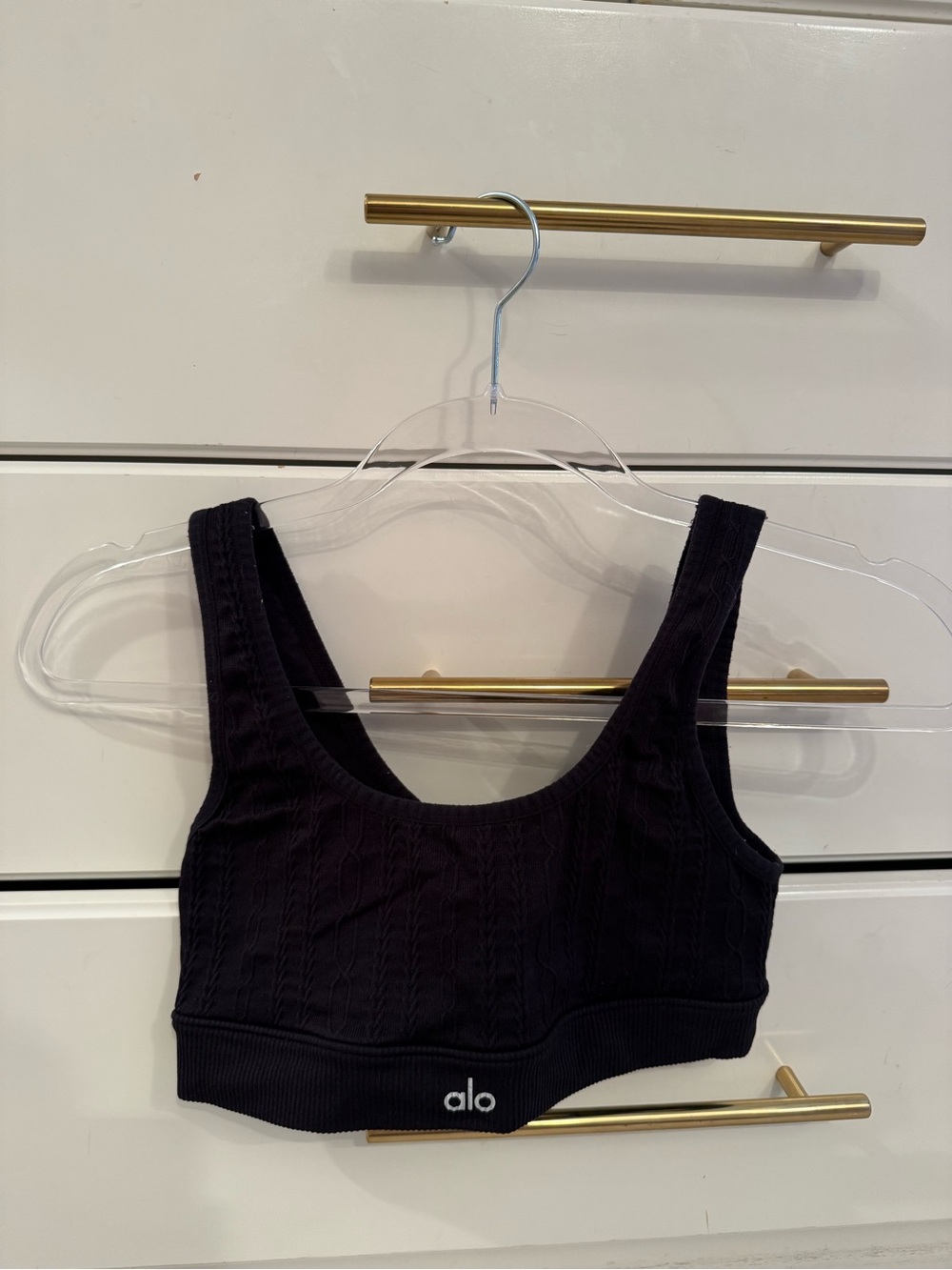 ALO Yoga Black Ribbed Scoop-Front Sports Bra